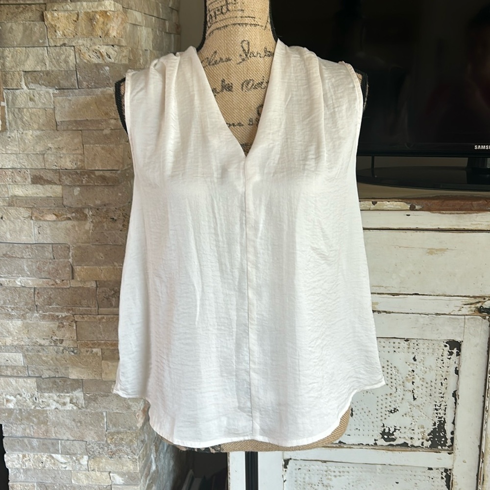 blu pepper drape shoulder champagne sleeveless vneck blouse